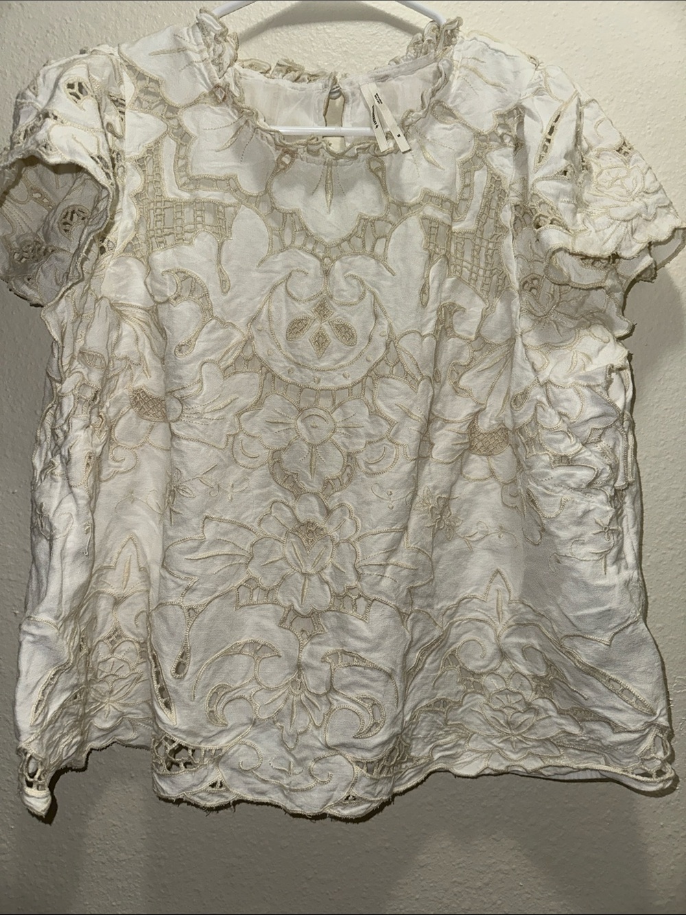 Anthropologie Ivory Eyelet Embroidered Peasant Blouse - Picture 3 of 5